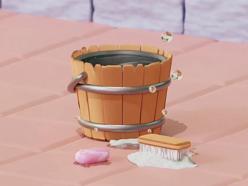 Wooden Bucket & Tools - Medieval Props