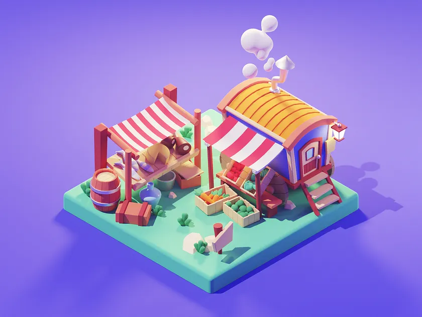 Colorful Market Stalls - Low Poly Pack